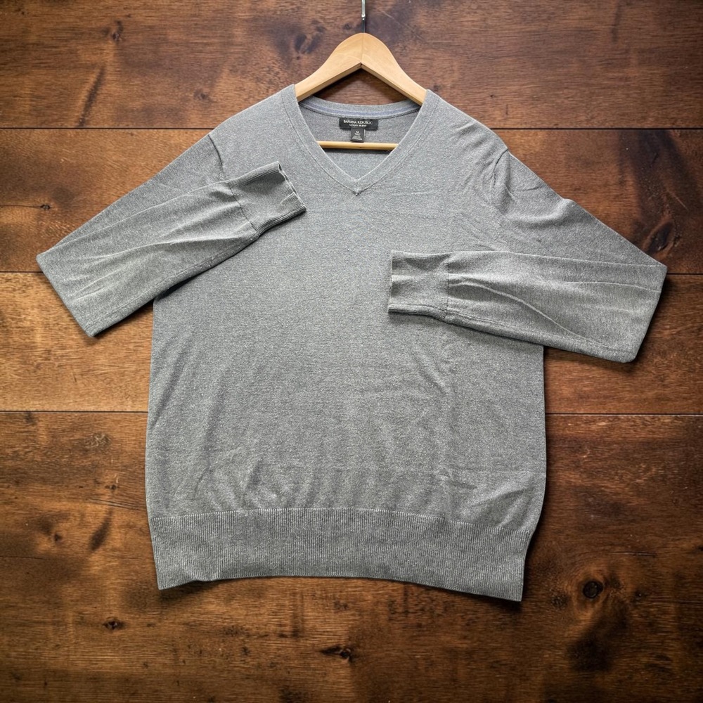 Banana Republic Luxury Blend Silk Cotton Cashmere V-Neck Sweater Gray Mens M